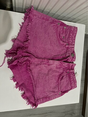 Stradivarius mini pembe kot şort etek