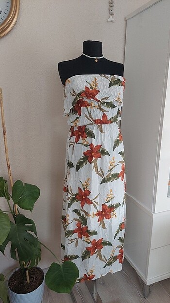 American Vintage ÇİÇEKLİ UZUN BEYAZ ELBİSE XL