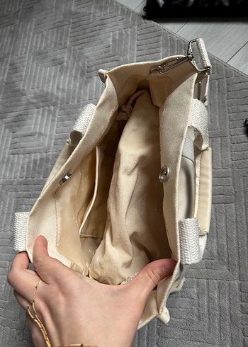 Manuka Bohem Beyaz Kumaş Kadın Çanta Fermuarlı - Görsel 3