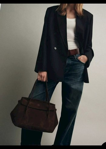 Kahverengi Süet Deri City Çanta - Görsel 3