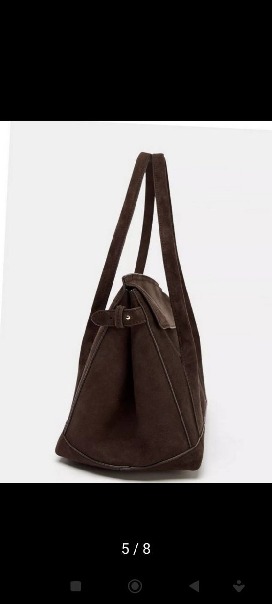 Kahverengi Süet Deri City Çanta - Görsel 5