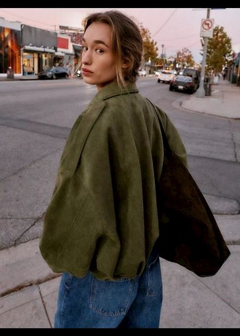 S beden süet görünümlü bomber ceket - Görsel 5