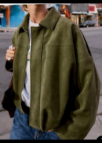 S beden süet görünümlü bomber ceket - Görsel 3