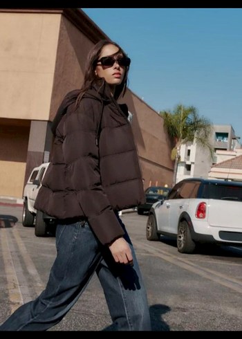 XS Kahverengi Kapüşonlu Kadın Mont - Görsel 5