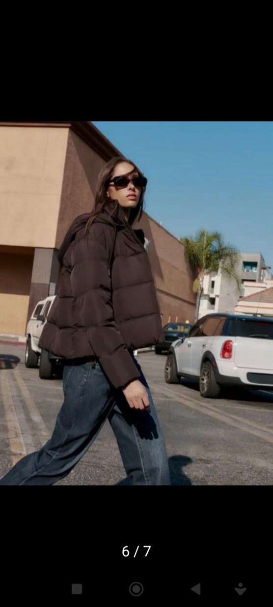 XS Kahverengi Kapüşonlu Kadın Mont - Görsel 5