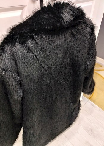 42-46 beden arasına uygun Siyah Kadın Kürk Detaylı Midi Kaban - Görsel 5