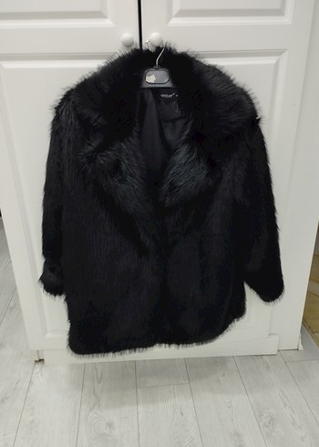 42-46 beden arasına uygun Siyah Kadın Kürk Detaylı Midi Kaban - Görsel 7