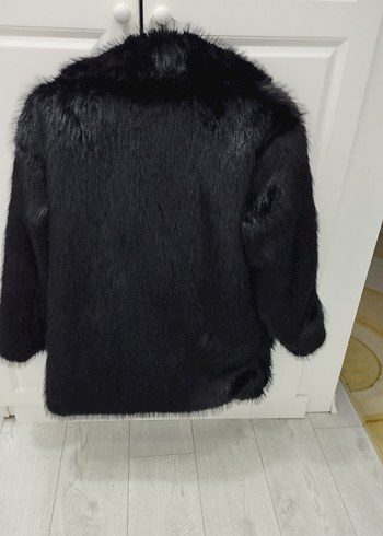 42-46 beden arasına uygun Siyah Kadın Kürk Detaylı Midi Kaban - Görsel 4