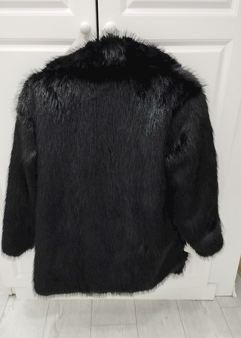 42-46 beden arasına uygun Siyah Kadın Kürk Detaylı Midi Kaban - Görsel 3