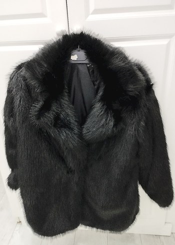 42-46 beden arasına uygun Siyah Kadın Kürk Detaylı Midi Kaban - Görsel 2