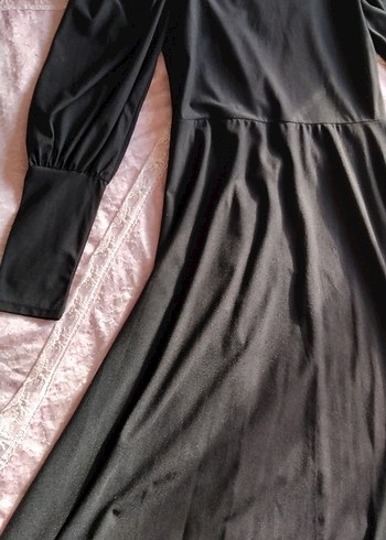 38 Beden siyah Renk Siyah V Yakalı Uzun Gotik Elbise Eteğinde Mevlana Türü