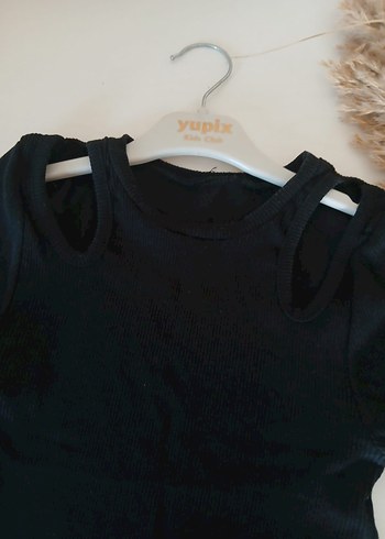 kadın Siyah Kısa Kollu Tişört dekolteli - Görsel 2