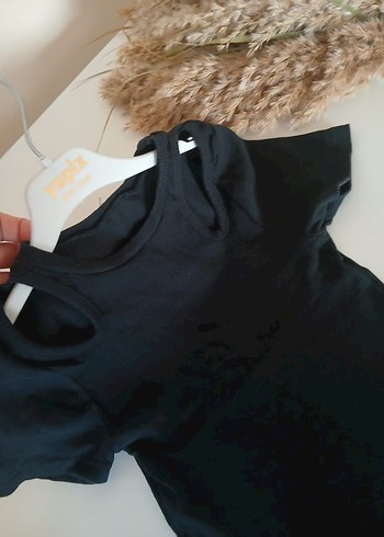 kadın Siyah Kısa Kollu Tişört dekolteli - Görsel 4