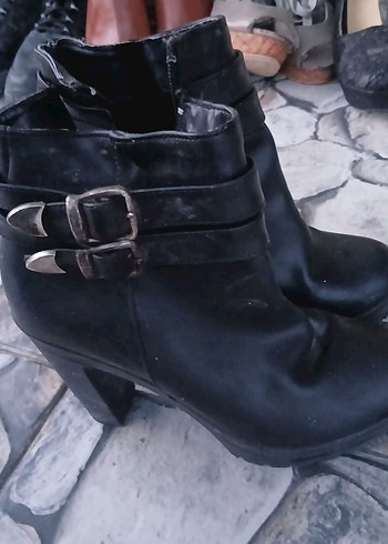 Bordo Deri Tokalı Platform Topuklu Kadın Bot - Görsel 2