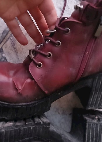 Bordo Deri Tokalı Platform Topuklu Kadın Bot - Görsel 10