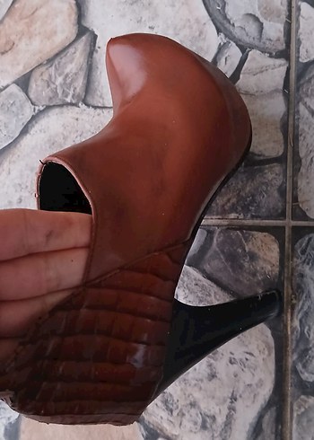 Bordo Deri Tokalı Platform Topuklu Kadın Bot - Görsel 11