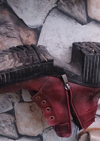 Bordo Deri Tokalı Platform Topuklu Kadın Bot - Görsel 5