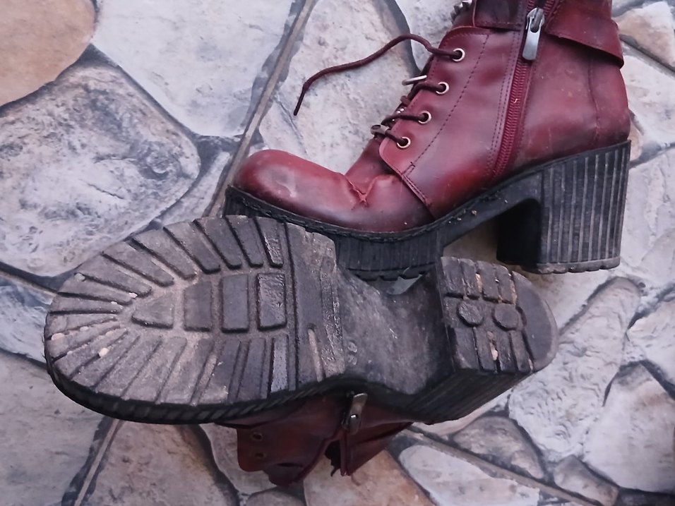 Bordo Deri Tokalı Platform Topuklu Kadın Bot - Görsel 4