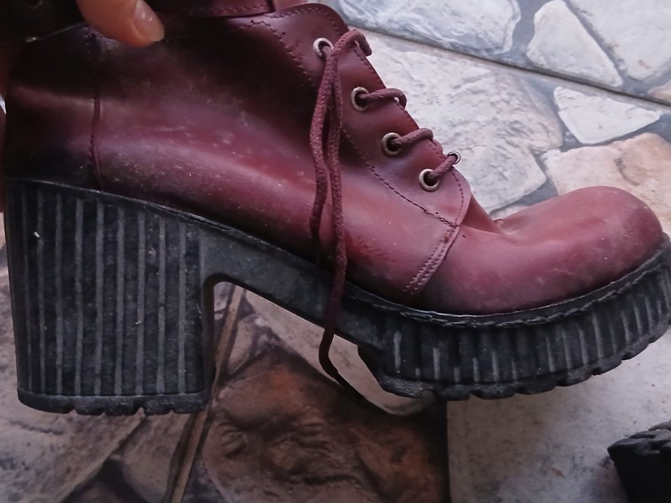 Bordo Deri Tokalı Platform Topuklu Kadın Bot - Görsel 3