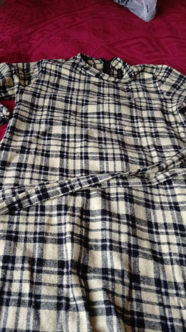 Bej Ekose Desenli Uzun Kadın Elbise - Görsel 2