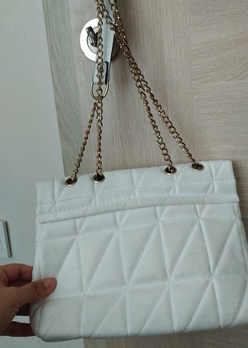 Beyaz Zincir Detaylı Kadın Deri Çanta - Görsel 7