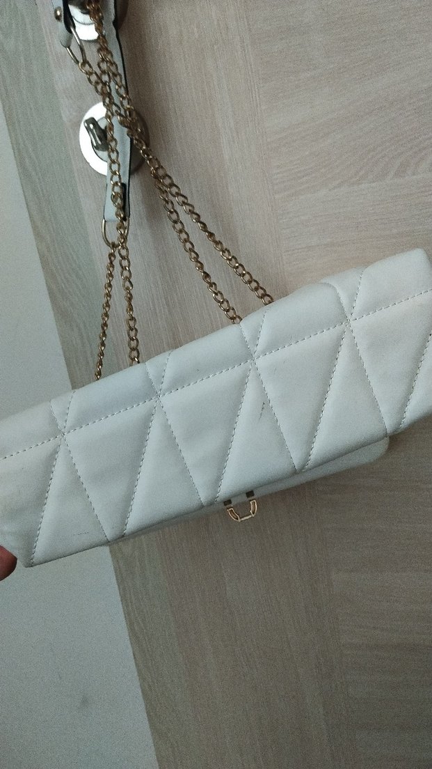 Beyaz Zincir Detaylı Kadın Deri Çanta - Görsel 5