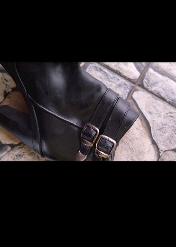 Siyah Deri Platform Topuklu Kadın Bot - Görsel 10