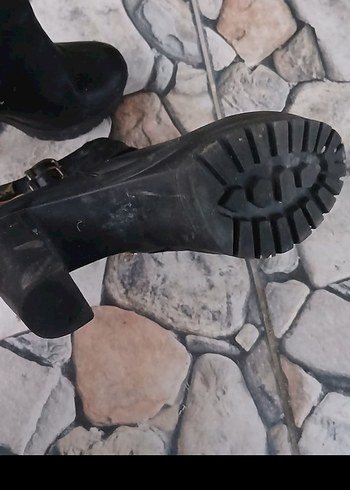 Siyah Deri Platform Topuklu Kadın Bot - Görsel 4