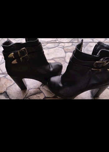 Siyah Deri Platform Topuklu Kadın Bot - Görsel 6