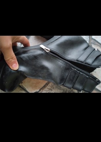 Siyah Deri Platform Topuklu Kadın Bot - Görsel 9