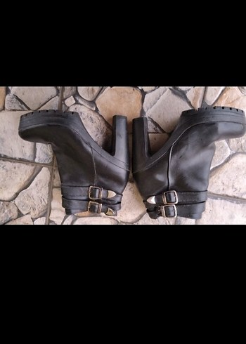 Siyah Deri Platform Topuklu Kadın Bot - Görsel 11