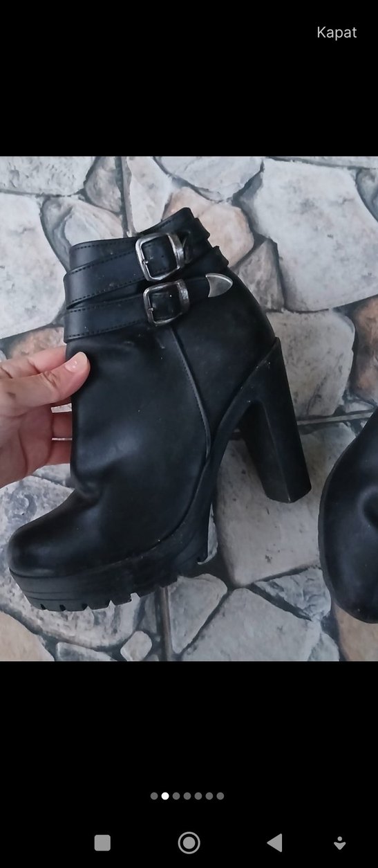 Siyah Deri Platform Topuklu Kadın Bot - Görsel 3