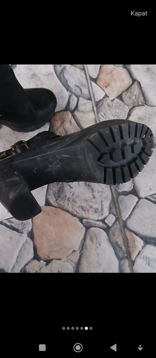 Siyah Deri Platform Topuklu Kadın Bot - Görsel 4