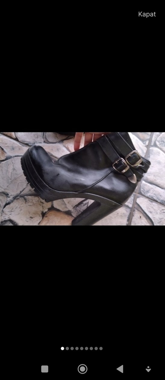 Siyah Deri Platform Topuklu Kadın Bot - Görsel 5