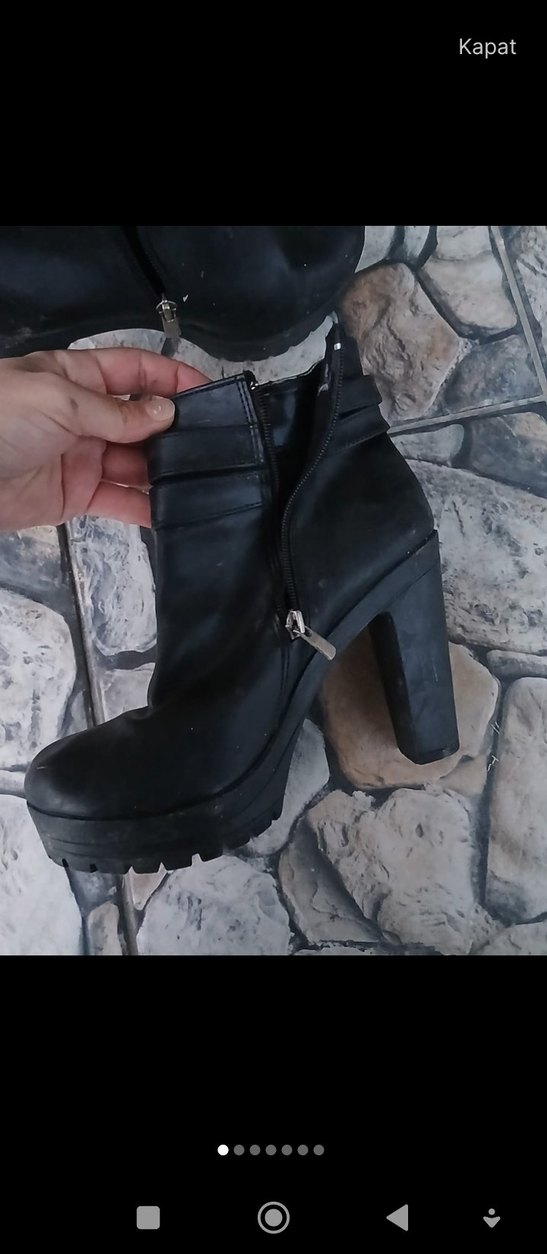 Siyah Deri Platform Topuklu Kadın Bot - Görsel 2