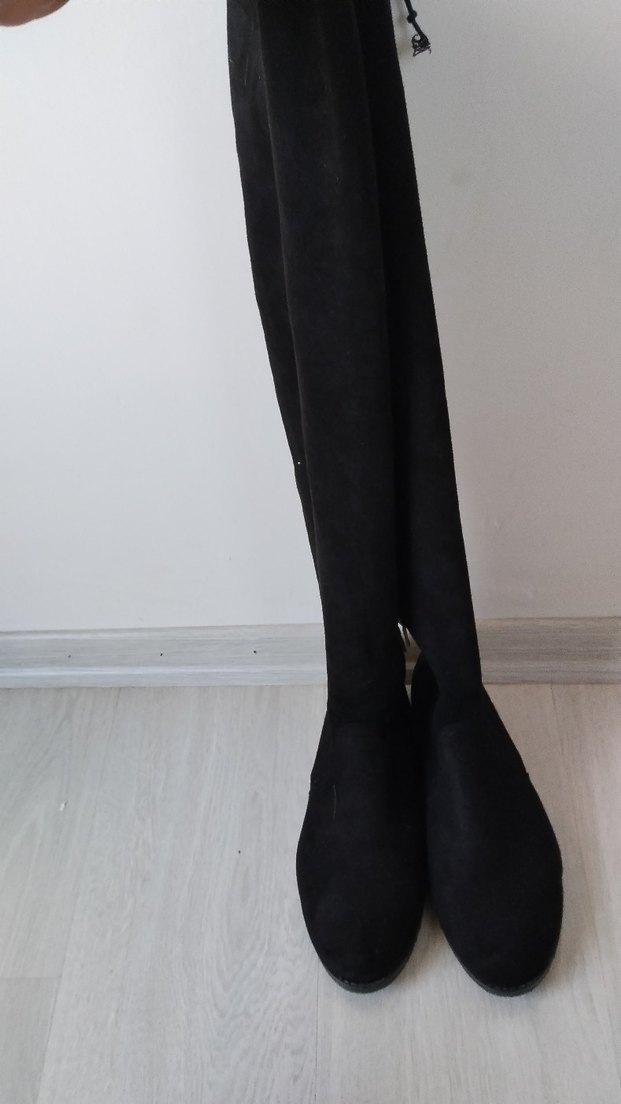 Siyah Süet Tokalı Dizüstü Kadın Çizme - Görsel 2