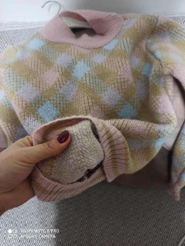 Pembe Renkli Örgü Boğazlı Kadın Kazak - Görsel 3