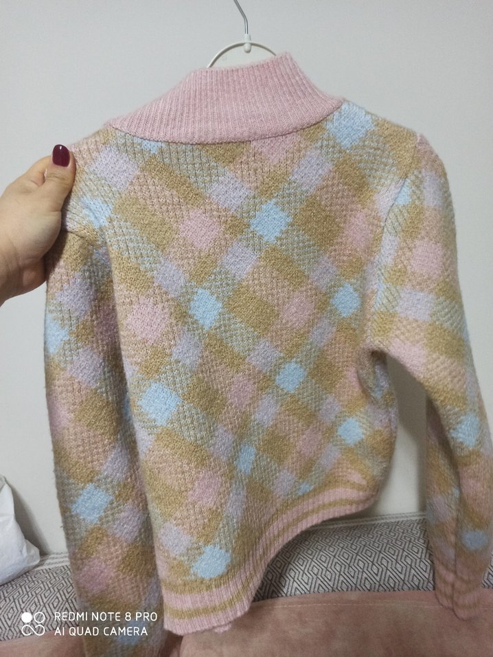 Pembe Renkli Örgü Boğazlı Kadın Kazak - Görsel 2