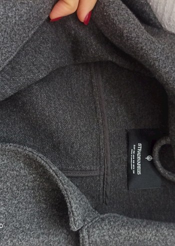 Düğmeli Gri Kısa Yün Kadın Kaban - Görsel 6