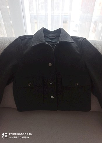 Düğmeli Gri Kısa Yün Kadın Kaban - Görsel 2