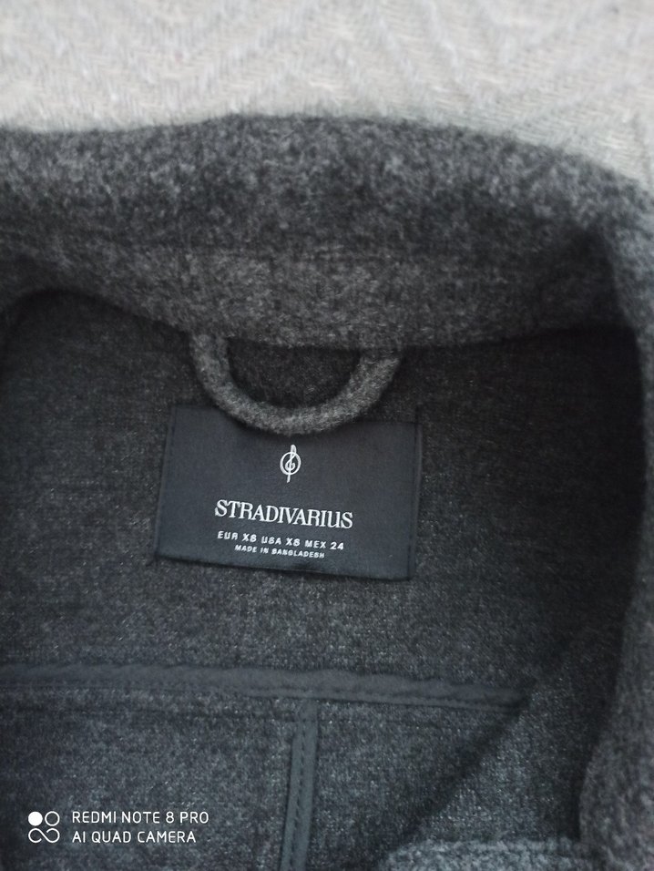 Düğmeli Gri Kısa Yün Kadın Kaban - Görsel 5