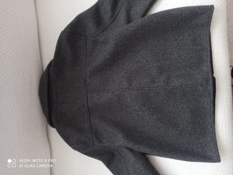 Düğmeli Gri Kısa Yün Kadın Kaban - Görsel 4