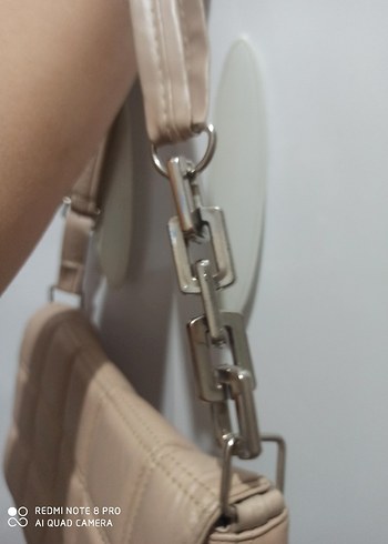 Bej Deri Zincir Detaylı Kadın Çanta - Görsel 3