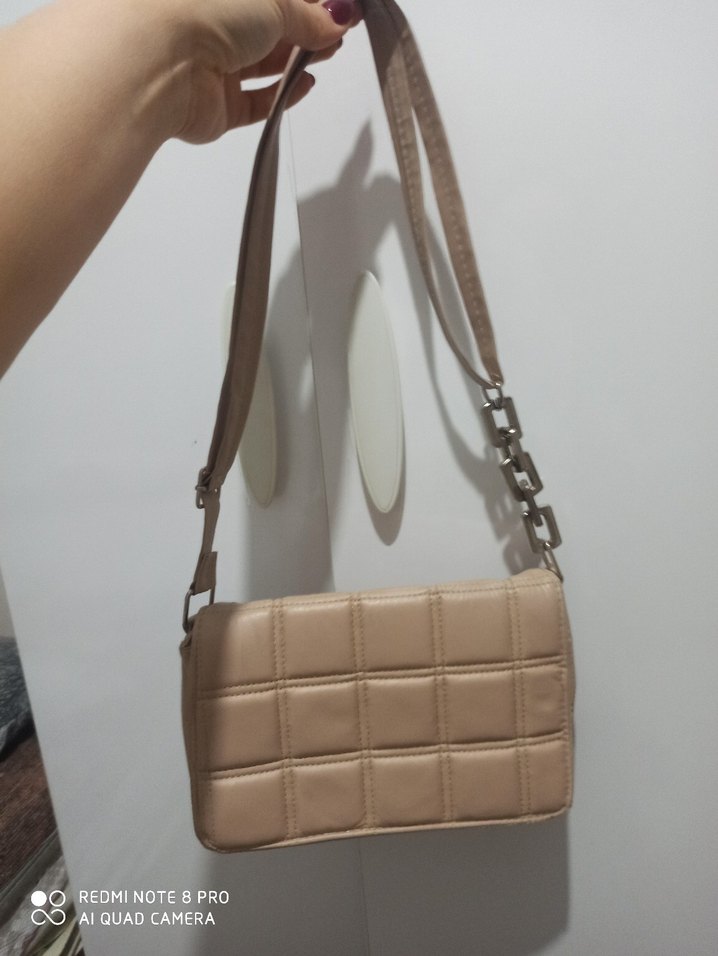 Bej Deri Zincir Detaylı Kadın Çanta - Görsel 2