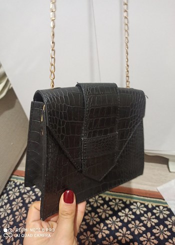 Siyah Krokodil Desenli Deri Kadın Çanta - Görsel 2