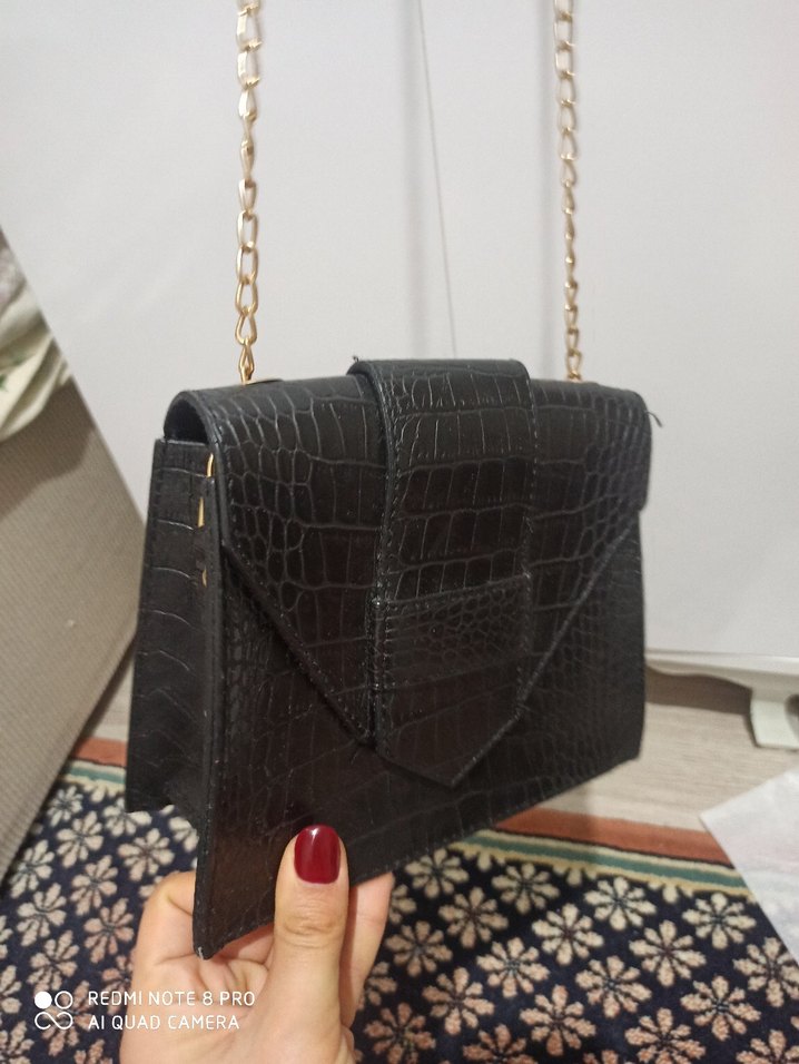 Siyah Krokodil Desenli Deri Kadın Çanta - Görsel 2