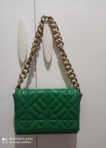 Zincir Detaylı Yeşil Deri Kadın Çanta - Görsel 2