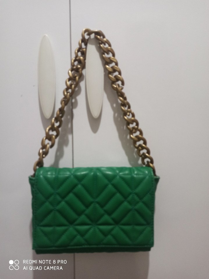 Zincir Detaylı Yeşil Deri Kadın Çanta - Görsel 2