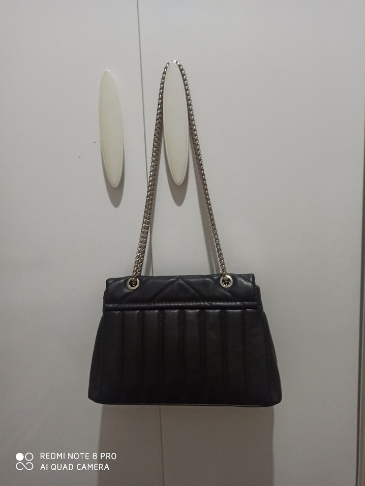 Zincir Detaylı Siyah Deri Kadın Çanta - Görsel 2