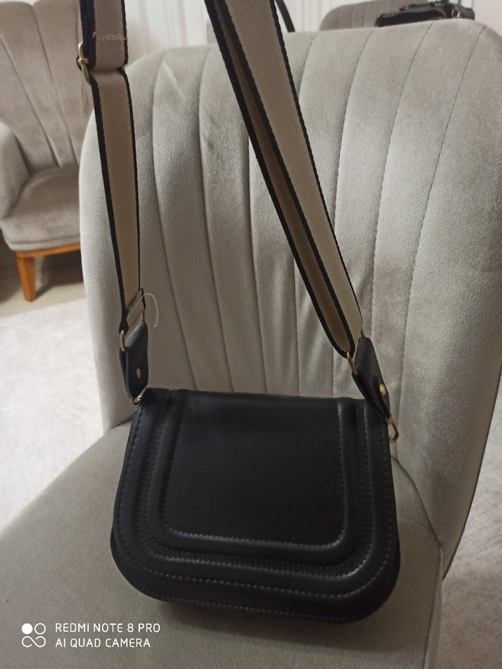 Siyah Deri Kemerli Kadın Omuz Çantası - Görsel 4